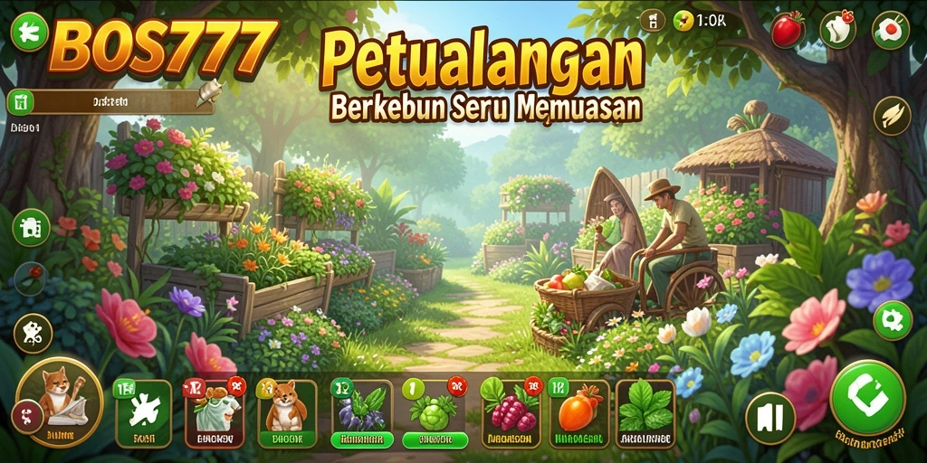 Screenshot gameplay menunjukkan keindahan kebun di BOS777.