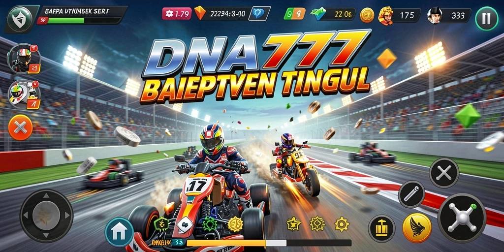 Tampilan gameplay yang mendebarkan dari DNA777 saat balapan.