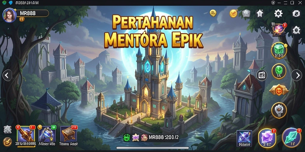 Screenshot utama MR888 menunjukkan battle Tower Defense yang mendebarkan.