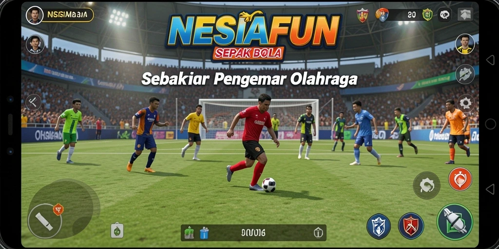 Tampilan gameplay NESIAFUN dengan aksi sepak bola yang mendebarkan.