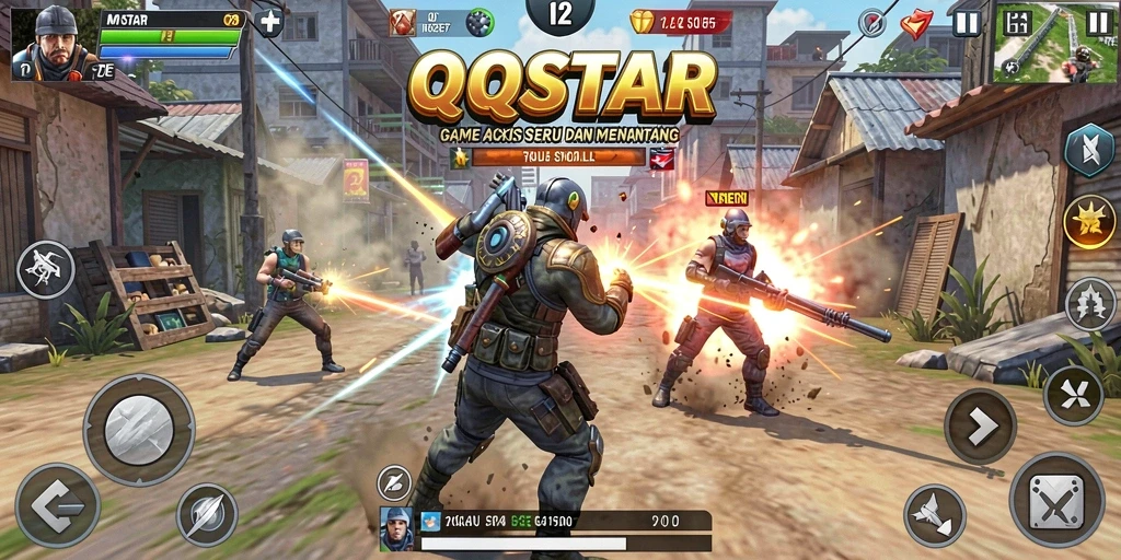 Screenshot gameplay QQSTAR menampilkan aksi seru dalam pertempuran.