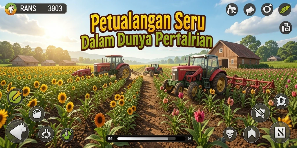 Tampilan gameplay menarik dengan beragam aktivitas pertanian.