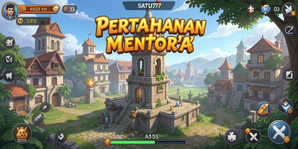 Tampilan menara pertahanan dalam aksi di SATU77.