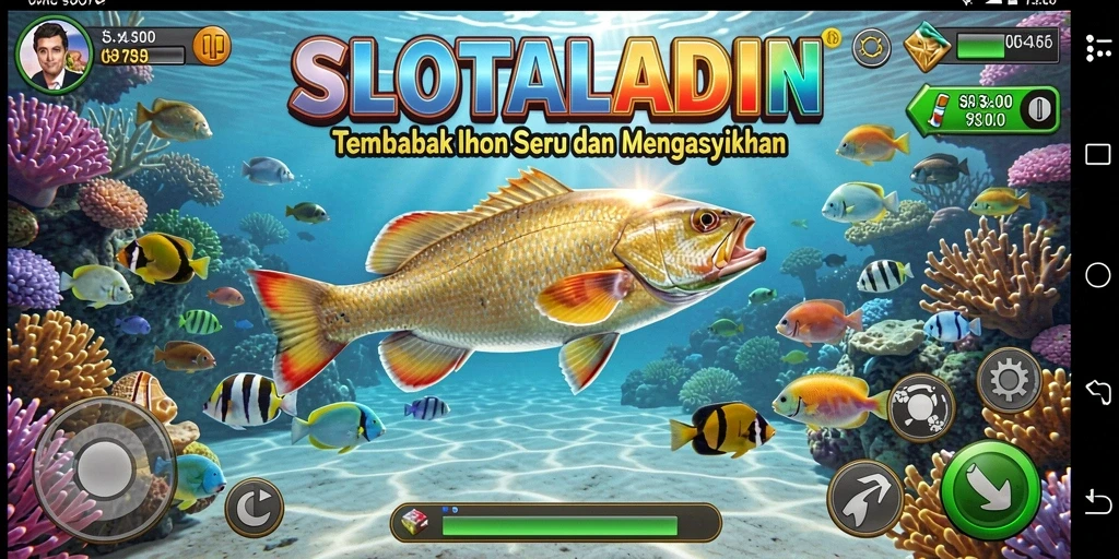Tampilan gameplay SLOTALADIN yang seru dengan banyak ikan untuk ditangkap.