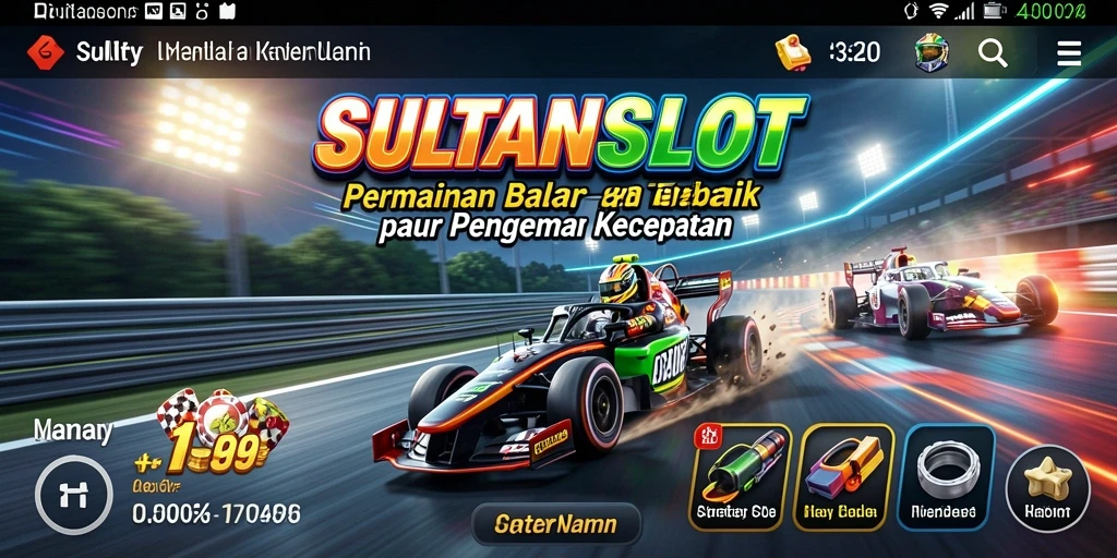 Screenshot utama SULTANSLOT menampilkan balapan yang seru dan intens.